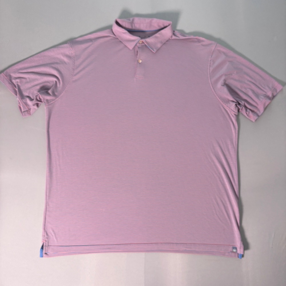 Peter Millar Seaside Mens XXL Pink Blue Striped Short Sleeve Performance Polo